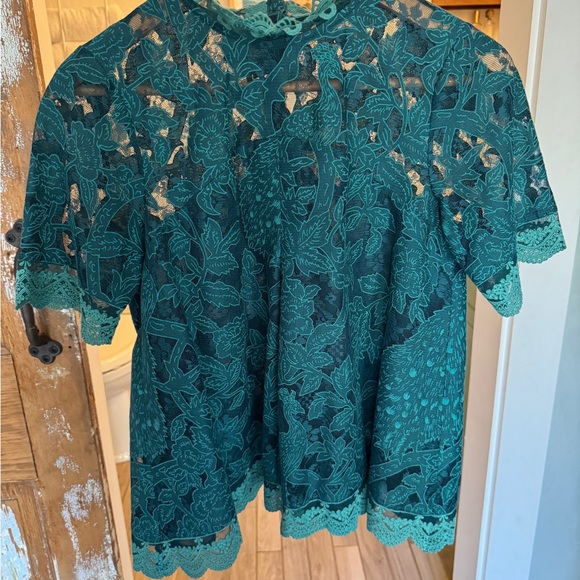 Anthropologie HD in Paris stunning pre-owned, embroidered, teal, lace blouse. - Picture 5 of 8